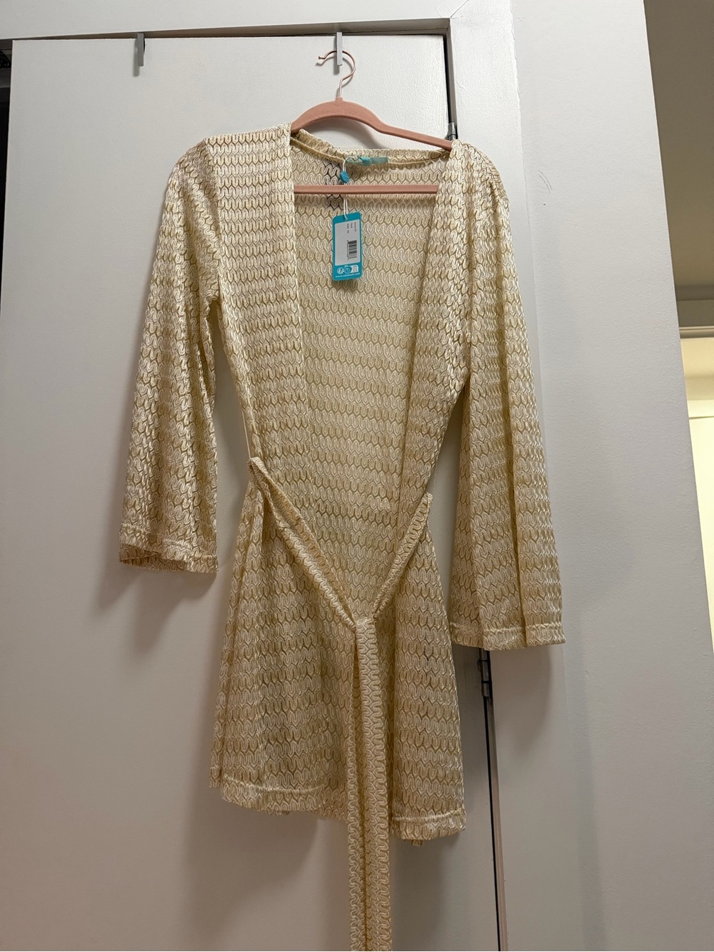 Melissa Odabash Sheer Light Gold Knit Coverup with Belt